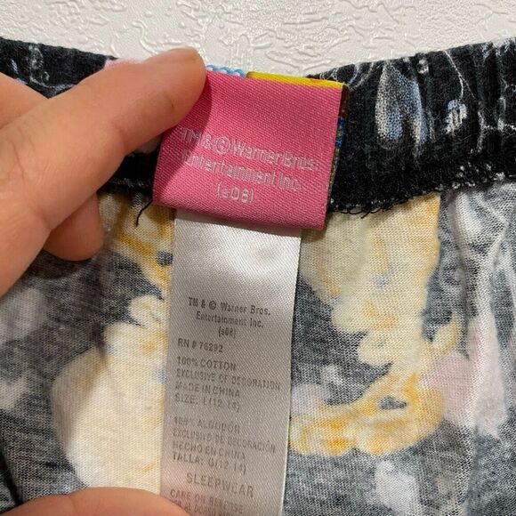Tweety Bird Pajama Pants Size L 11/13 | Warner Bros Sleepwear Black Pink Hearts - Picture 4 of 10